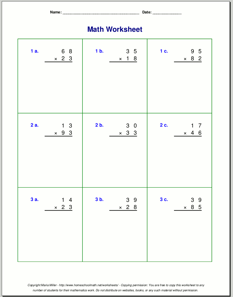 Grade 4 multiplication worksheets