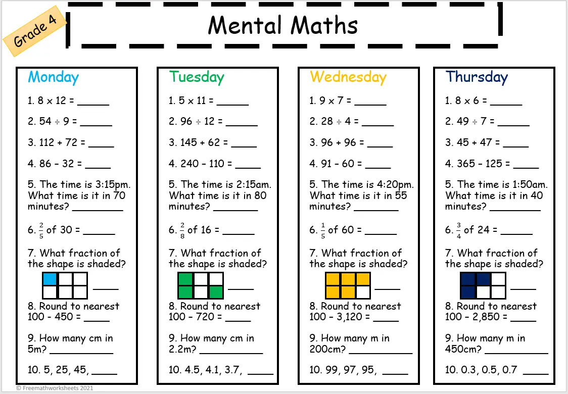 Grade 4 Free Math Worksheets - Printable Worksheets