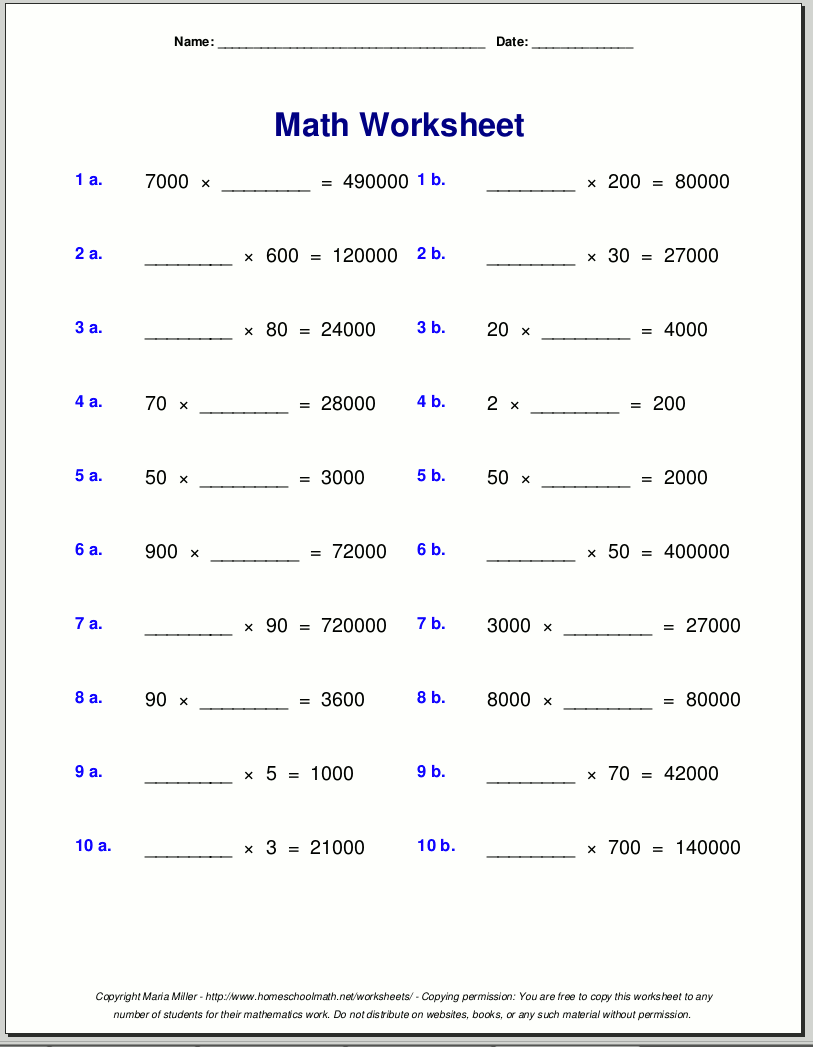 Grade 4 multiplication worksheets