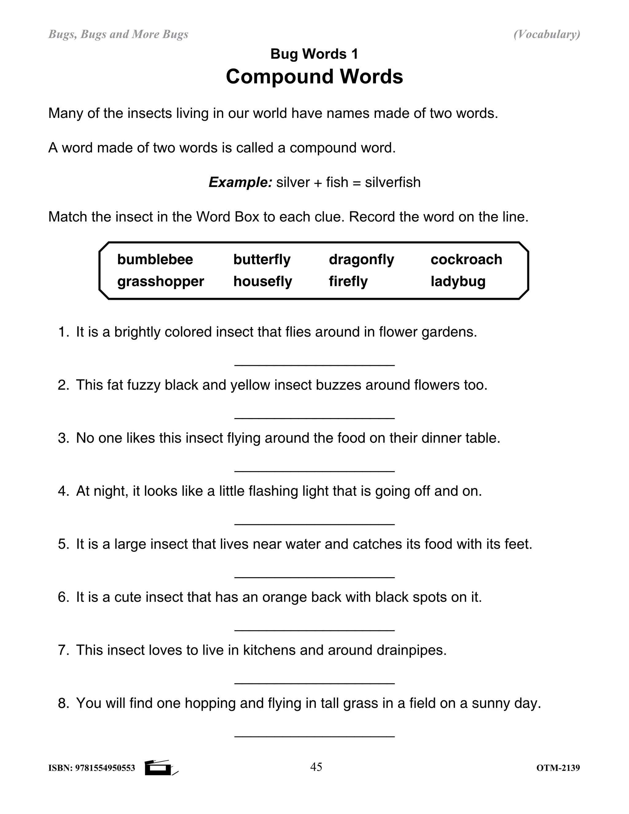 Insects Vocabulary Worksheets Grades 2-3