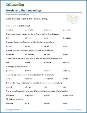 grade 4 vocabulary worksheet