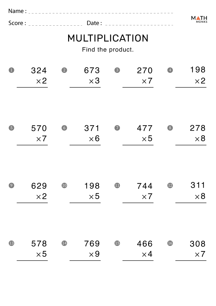 Multiplication Worksheets Grade 4 with Answer Key
