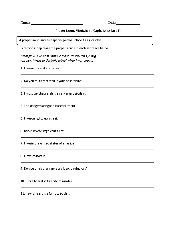 grade 5 common and proper noun worksheet