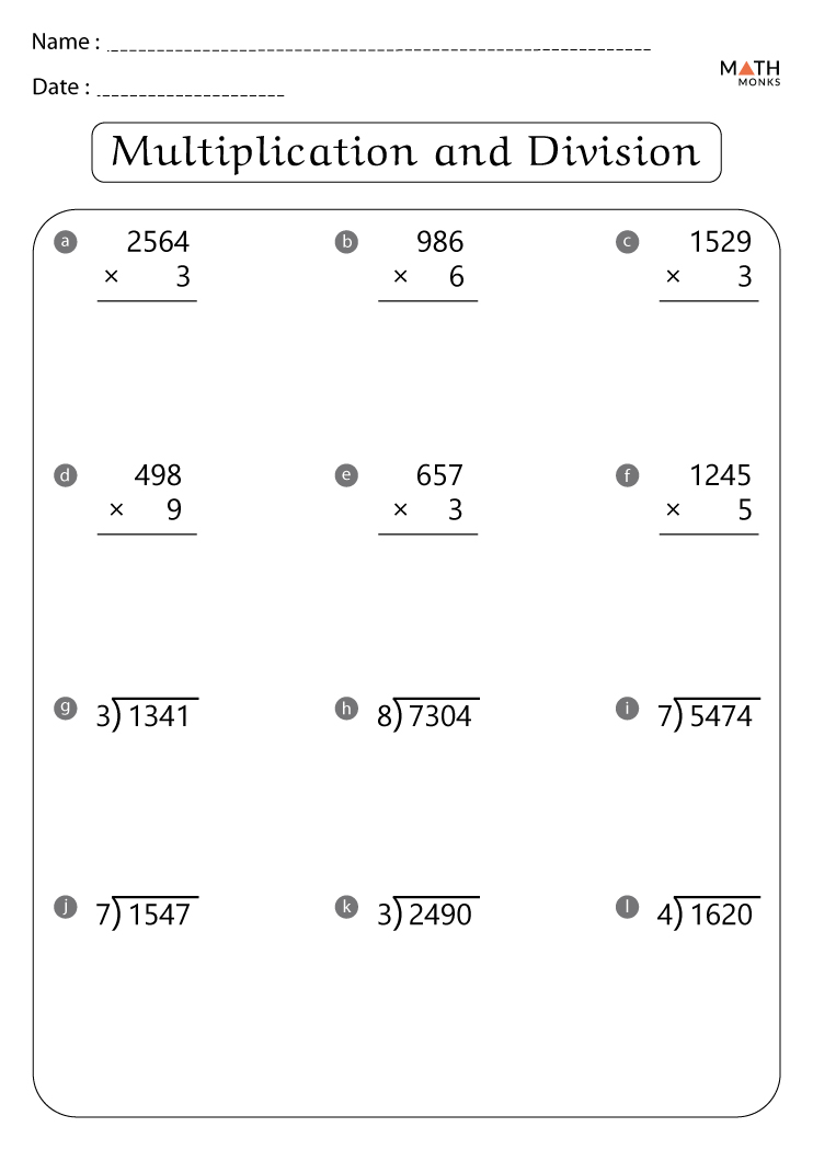Multiplication and Division Worksheets with Answer Key
