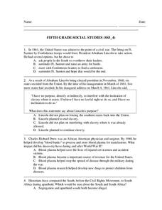 Fifth Grade Social Studies Worksheet for 5th Grade | Lesson Planet