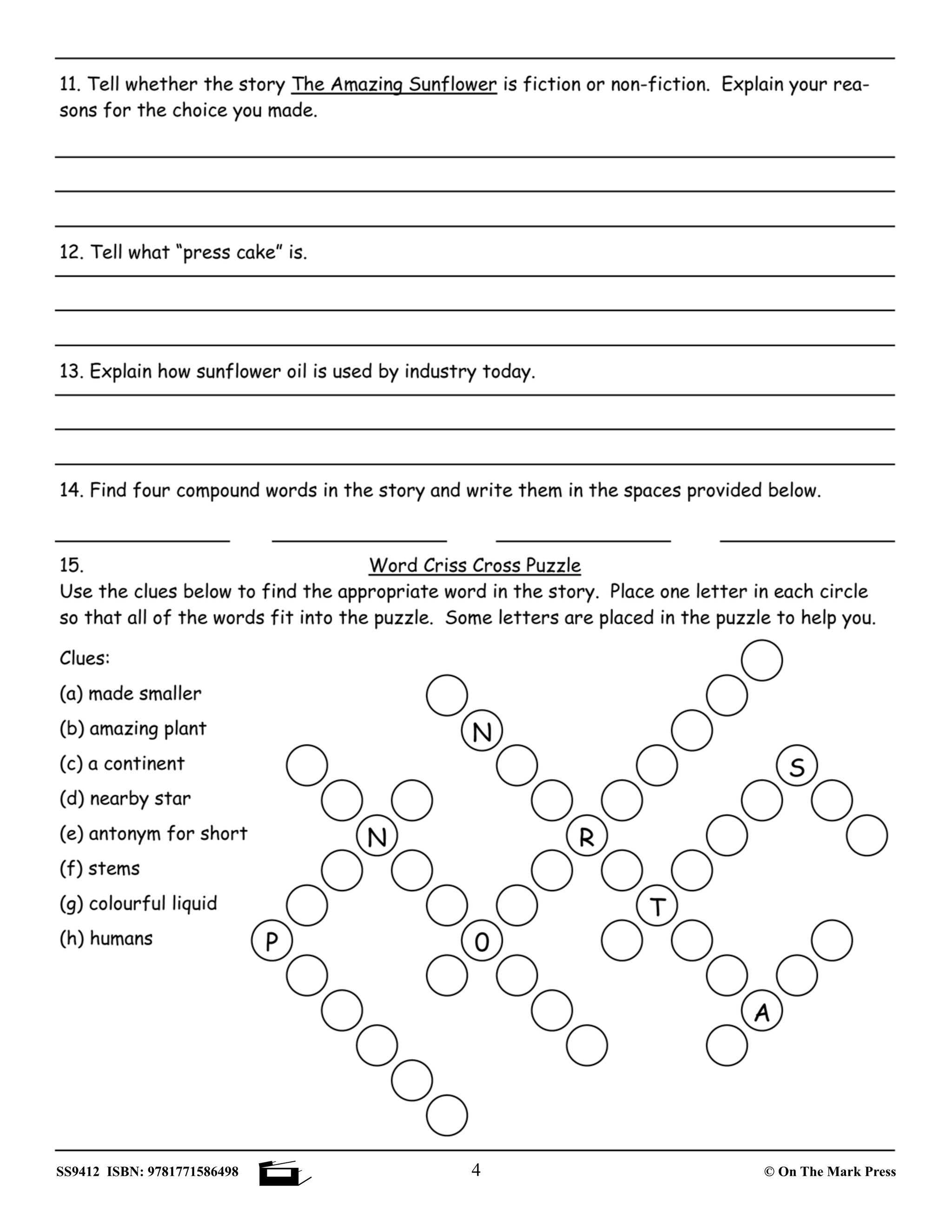 Reading Comprehension Exercises Grade 6 for the Ontario Standardized T