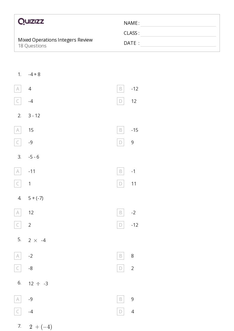 50+ Mixed Operations worksheets for 7th Grade on Quizizz | Free ...