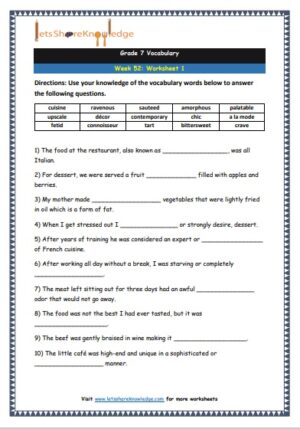 Grade 7 Worksheets - Lets Share Knowledge
