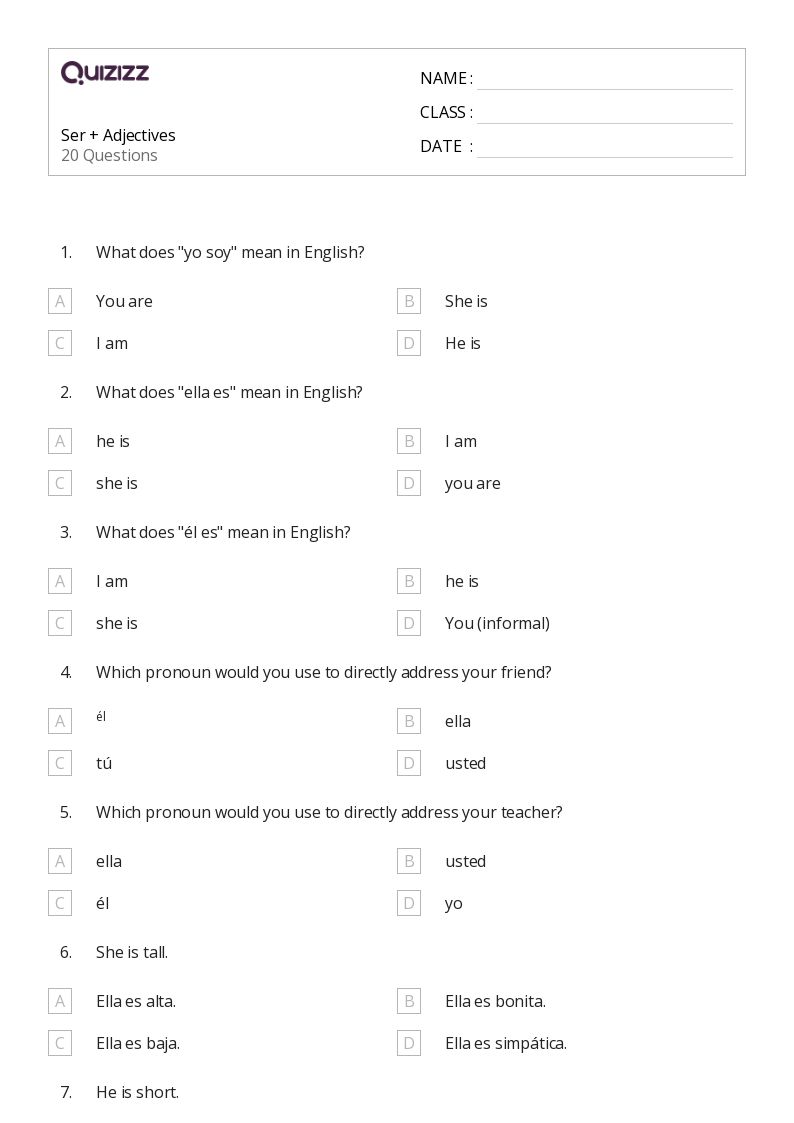50+ Adjectives worksheets for 7th Grade on Quizizz | Free &  Printable