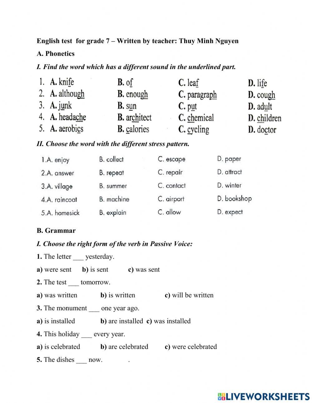 Test for grade 7 worksheet | Live Worksheets - Worksheets Library
