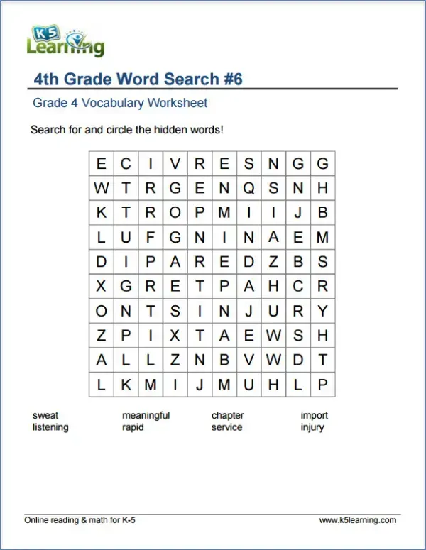 Grade 4 Vocabulary Worksheets - Worsheets library