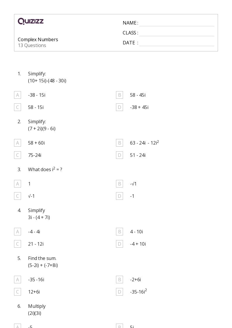 50+ Math worksheets for 12th Grade on Quizizz | Free &  Printable