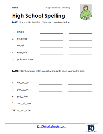 High School Spelling Worksheets - 15 Worksheets Library