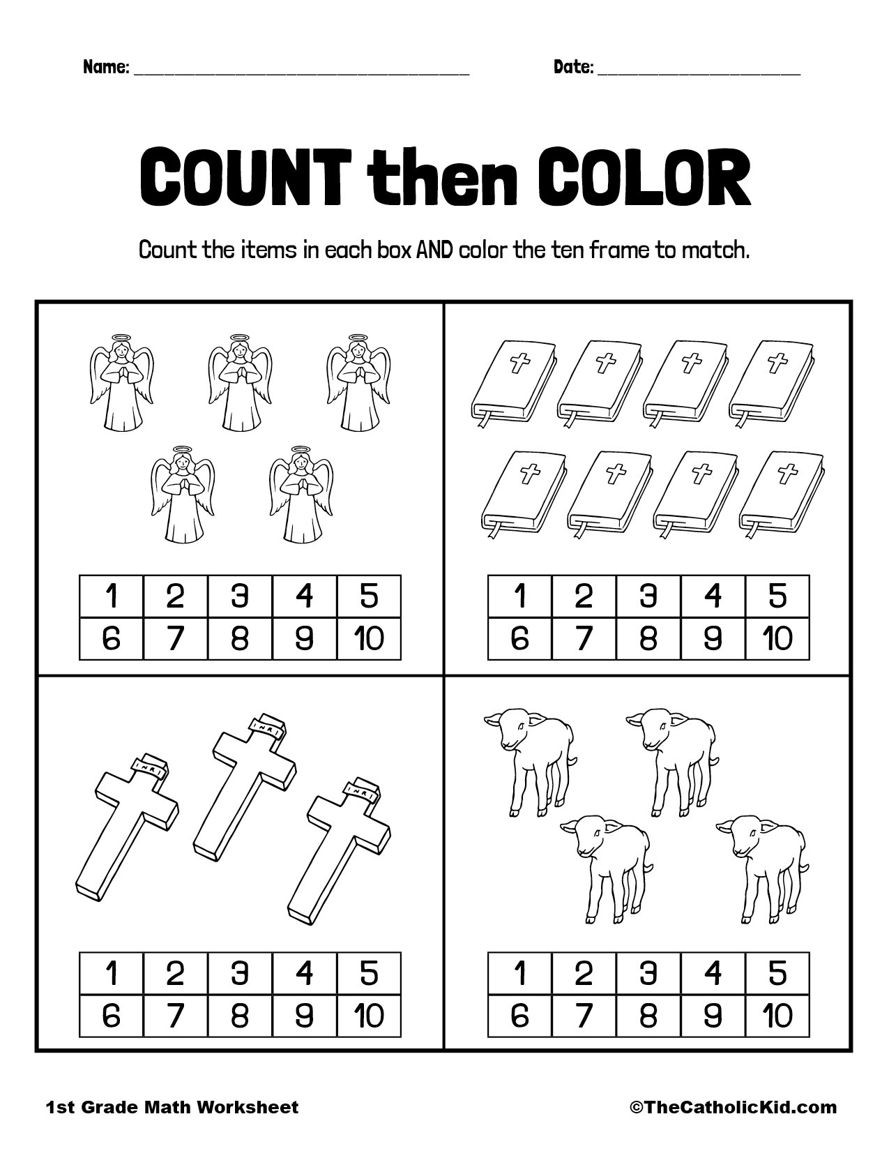 Count then Color - Catholic School Worksheet - TheCatholicKid.com
