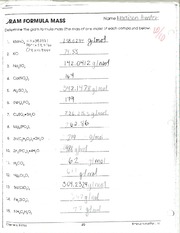 Chemistry Formula Mass Worksheet - —F ——————— ——— JRAM FORMULA ...