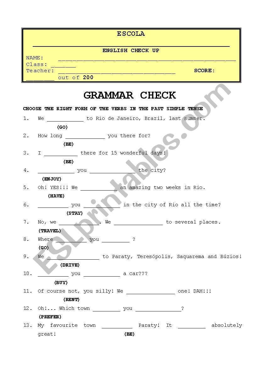 Grammar Check - Past Simple - ESL worksheet by teachercrista