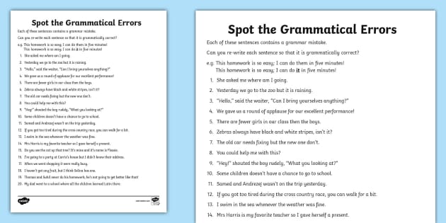 grammar error worksheet