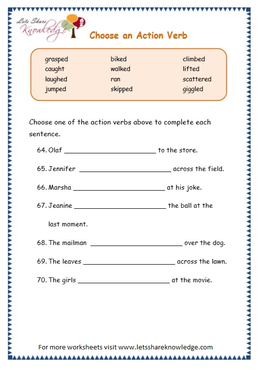 Grade 3 Grammar Topic 2: Action Verbs Worksheets - Lets Share ...
