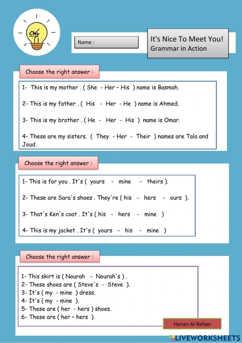 Its nice to meet you grammar in action online exercise for | Live ...