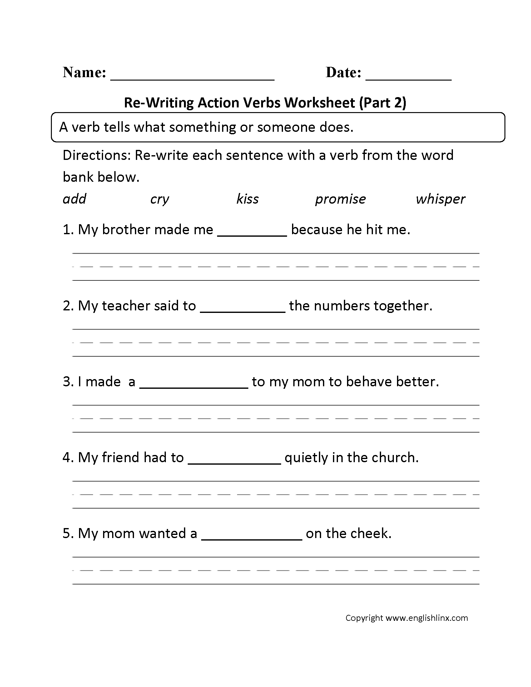 Verbs Worksheets | Action Verbs Worksheets