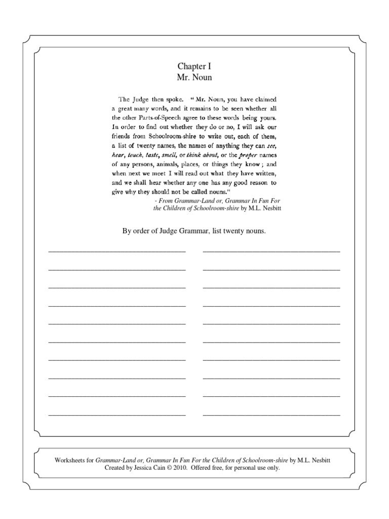 grammar land worksheet answers