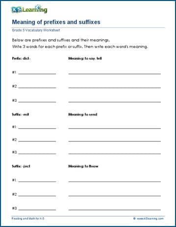 Meaning of prefixes and suffixes worksheets | Worsheets library
