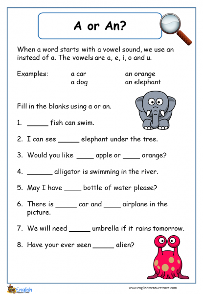 A or An English Grammar Worksheet - English Treasure Trove