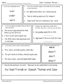 FREE Grammar Review Worksheets for Second Grade by Shelly Sitz | TPT