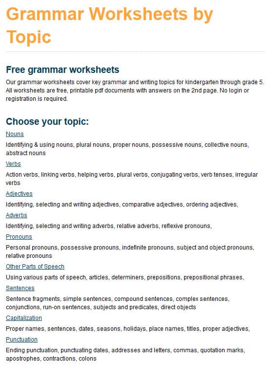grammar worksheet 4th grade level