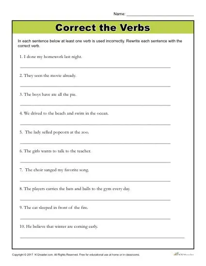 grammar worksheet 4th grade