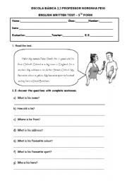 TEST 5TH GRADE - ESL worksheet by celiamc