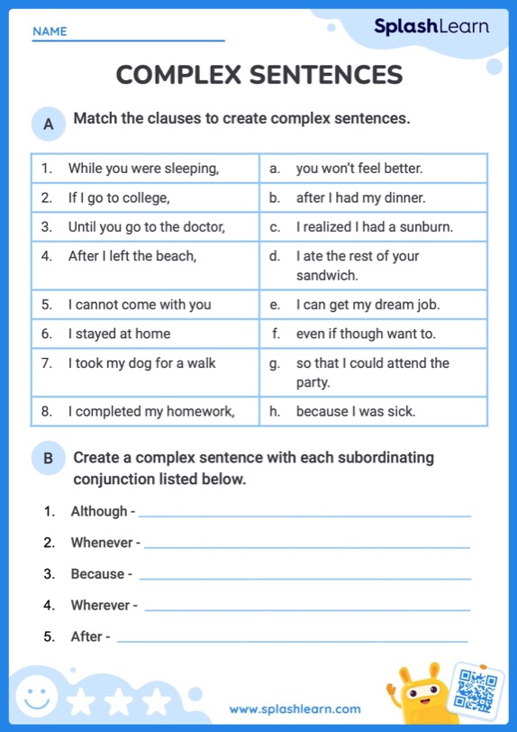 Lets Create Complex Sentences - ELA Worksheets - SplashLearn