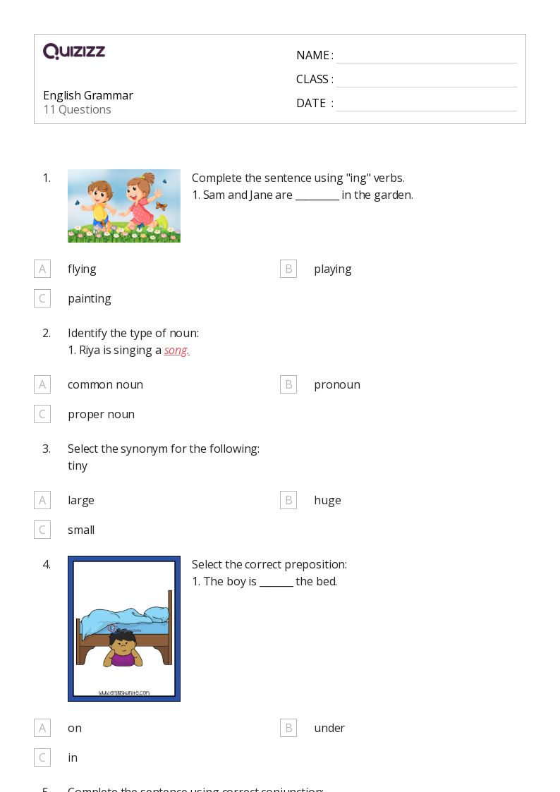 grammar worksheet for 1st grade