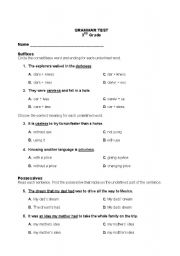 English worksheets: 3rd grade grammar test