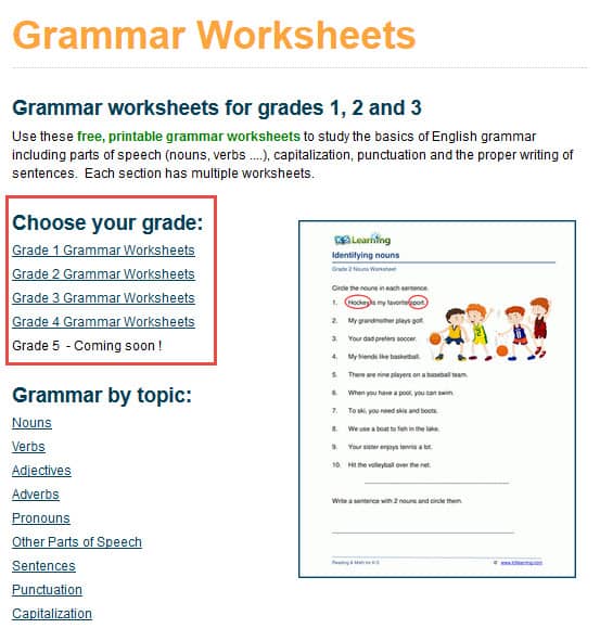grammar worksheet for 4th graders