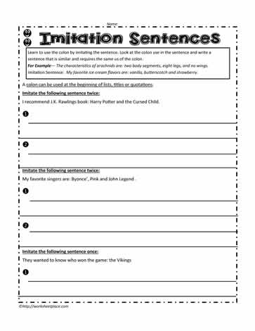 Imitation Sentences Worksheets