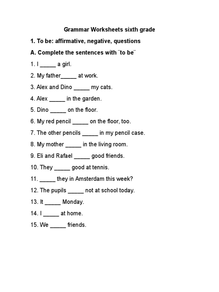 Grammar Worksheets Sixth Grade | PDF