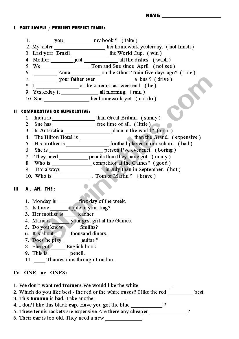 Grammar Test - 7th grade - ESL worksheet by sicadu