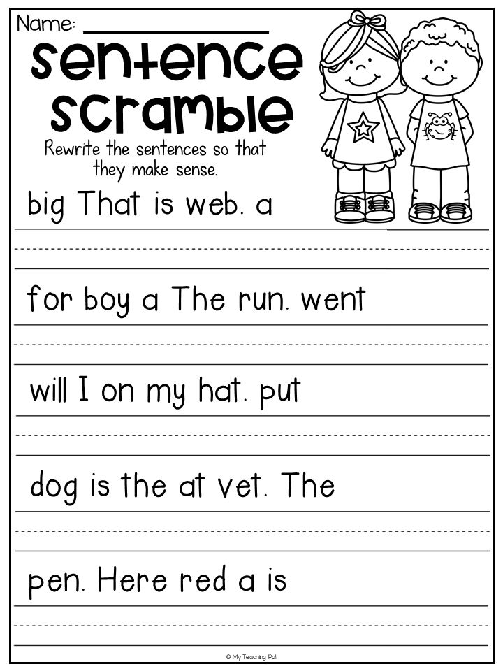 Sentence Scramble Worksheets - Kindergarten Literacy Centers ...