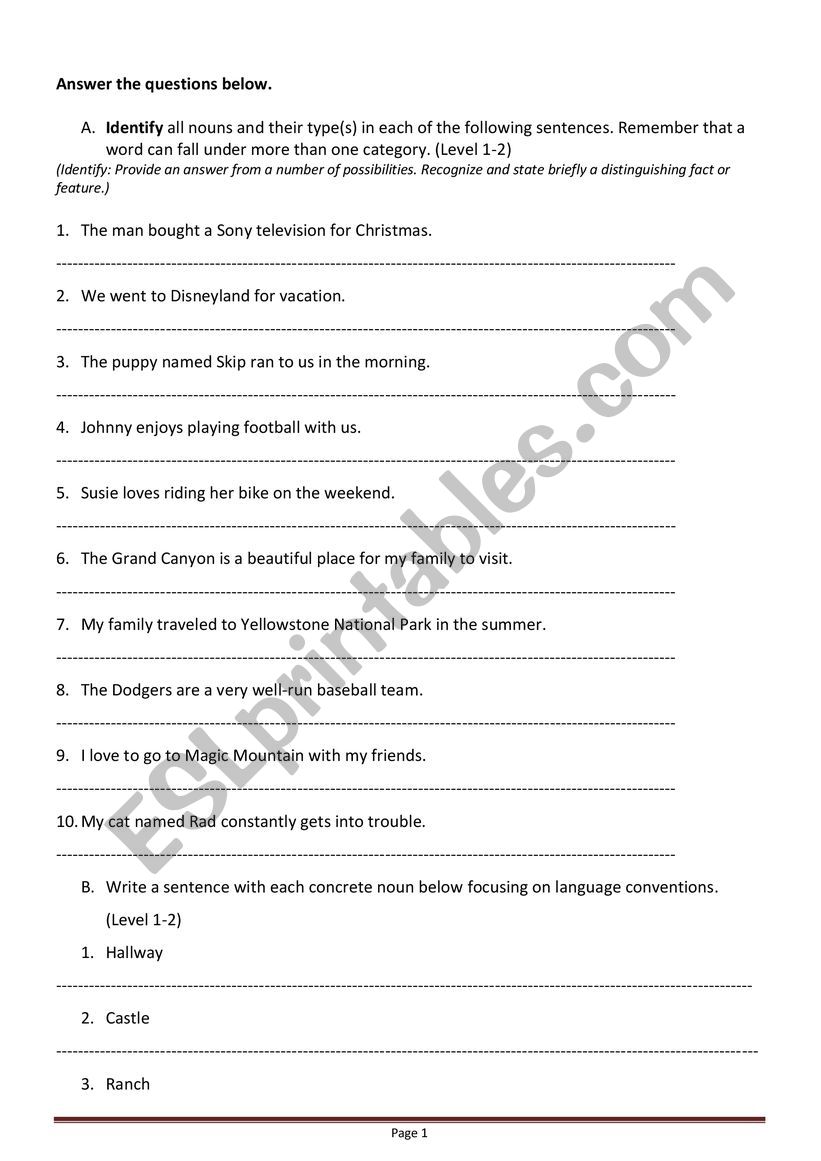 grammar worksheet for grade 6