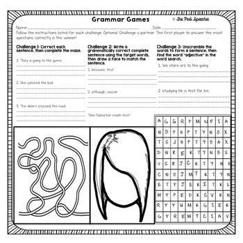 grammar worksheet for middle school