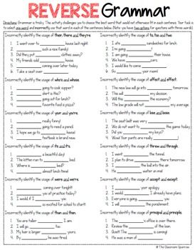 FREE Reverse Grammar Worksheet | Middle school grammar, Teaching ...