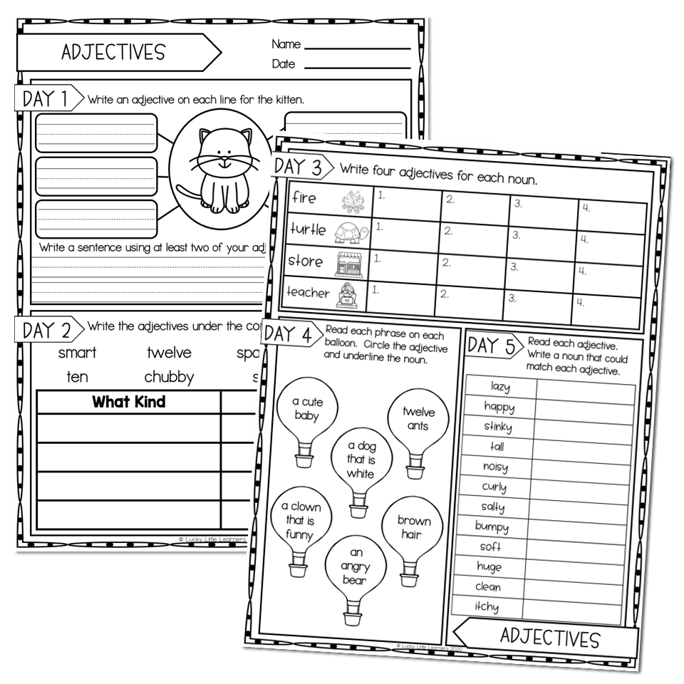 2nd Grade Grammar Worksheets - Adjectives - Lucky Little Learners