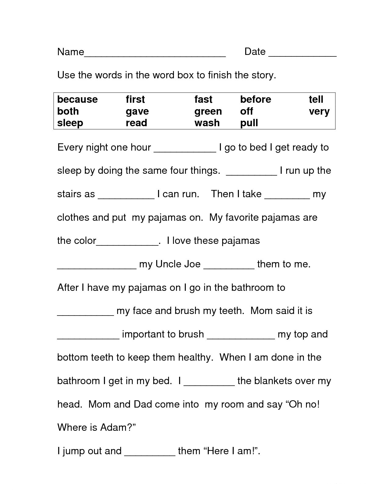 grammar worksheet for second graders