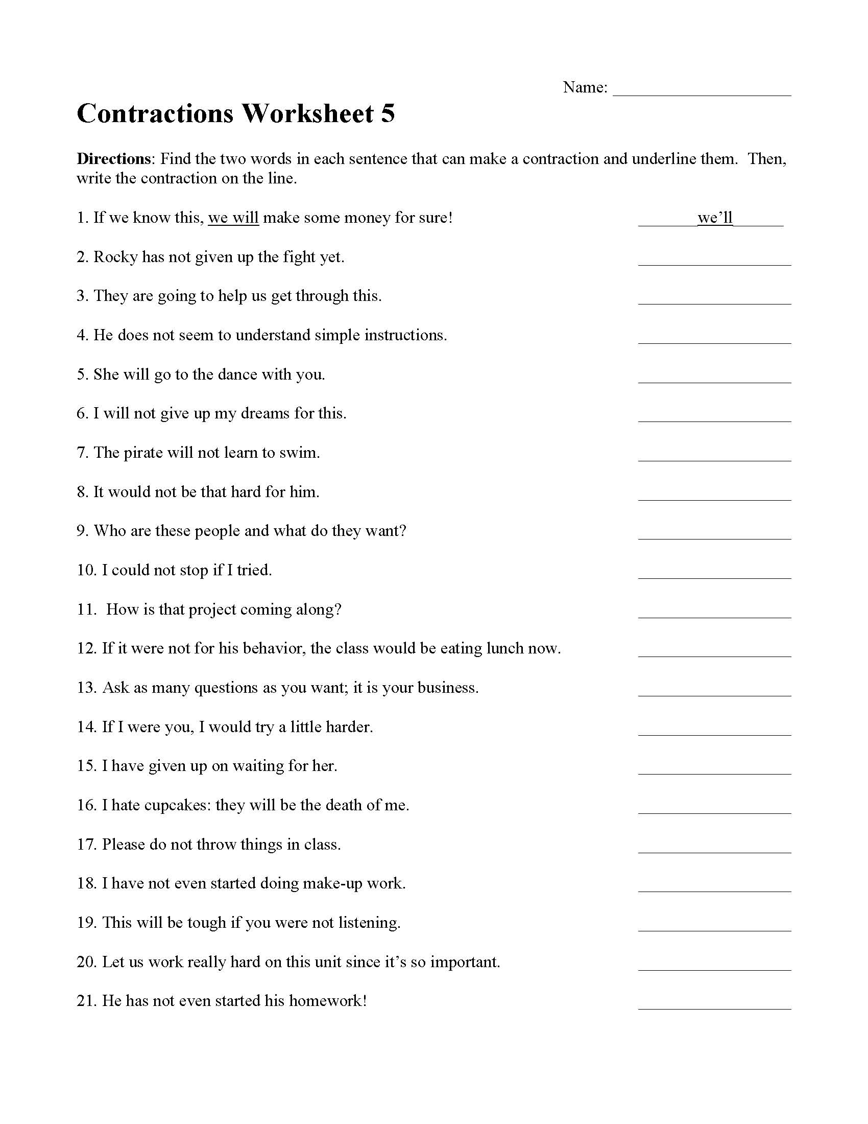 Contractions Worksheets and Activities | Language Arts and Grammar