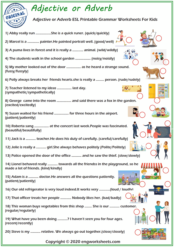 Adjective Or Adverb Esl Printable Grammar Worksheets For Kids ...