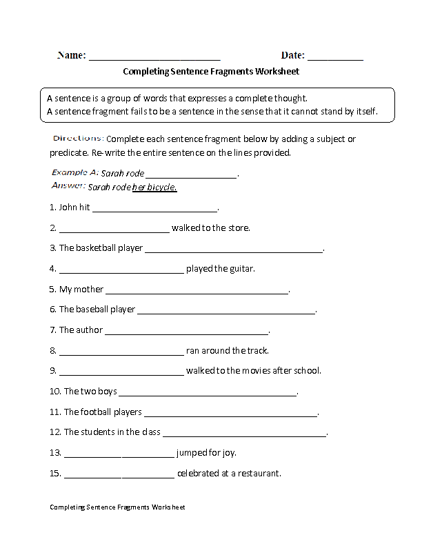 worksheets library | Sentence Fragments Worksheets