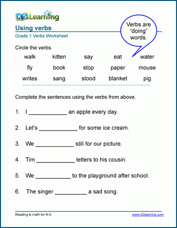 grammar worksheet verbs