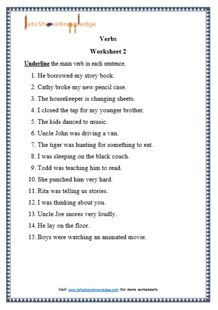 Grade 1 Grammar: Verbs printable worksheets - Lets Share Knowledge