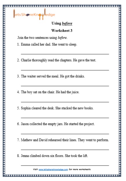 Grade 1 Grammar: Using “before” printable worksheets - Lets Share ...